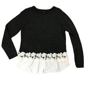 AB Studio Cotton Blend Faux Layered‎ Long Sleeve Sweater Charcoal Gray Medium